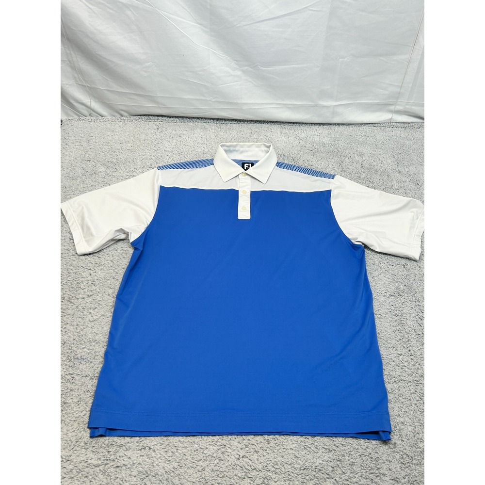 FootJoy Polo Shirt‎ Mens Large Blue White Short Sleeve Casual Golf Performance